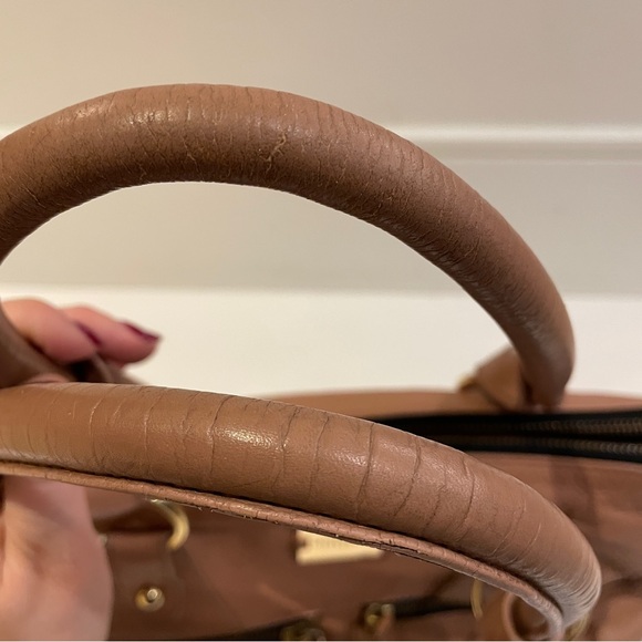 Modalu London Leather Satchel Tote, Warm Rose Tan, Triple Compartment - Picture 11 of 16